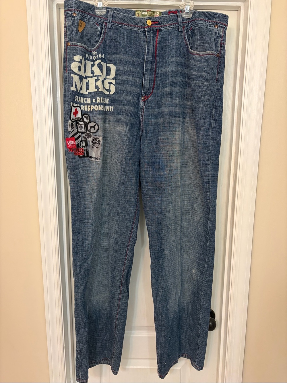 Akademiks Search And Rescue Men's Size 42x34 Baggy Blue Denim Jeans AKDMKS Y2K